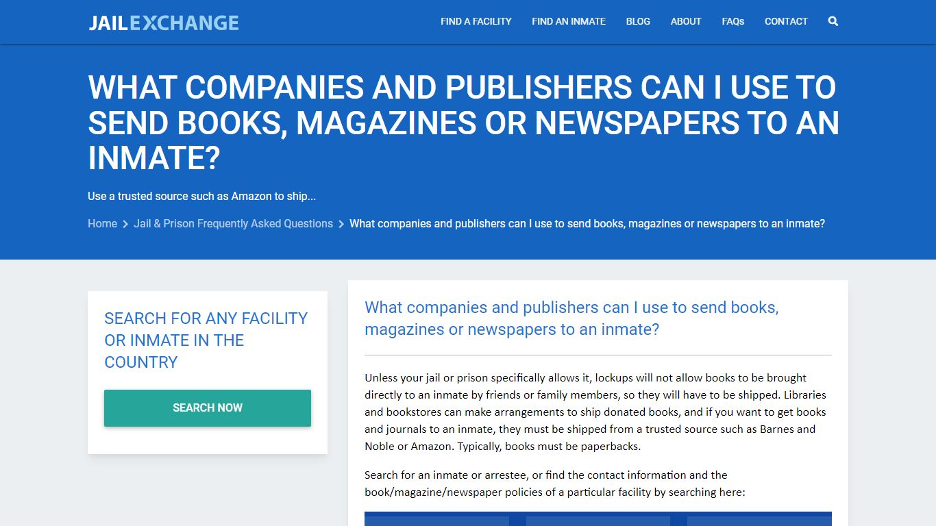 What companies and publishers can I use to send books ... - Jail Exchange